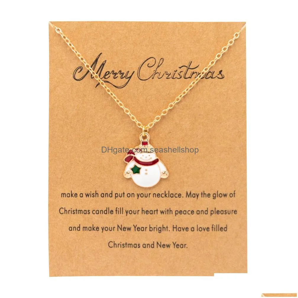 Pendant Necklaces Bk Price Santa Claus Christmas Jewelry Green Gold Card Gift Merry Necklace Accessory Drop Delivery Pendants Dhfse