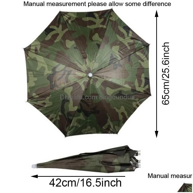 Umbrellas Portable Rain Umbrella Hat Foldable Outdoor Sunshade Waterproof Cam Fishing Golf Gardening Headwear Camouflage Cap Beach Hea Dhtme