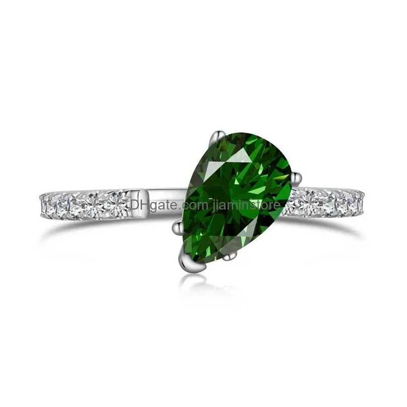 Band Rings 1Ct Pear Diamond Designer Ring For Woman 925 Sterling Sier Green 5A Zirconia Luxury Jewelry Daily Outfit Friend Love Women Dhjg4