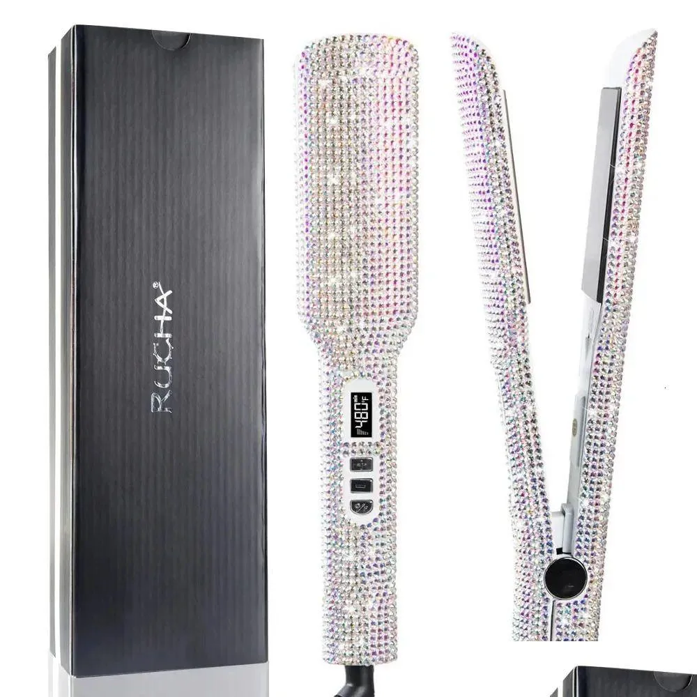 Hair Straighteners Rhinestone Flat Iron Straightener Dual Voltage Professional Tools Lcd Display 2 Inch Drop Delivery Dhe3M