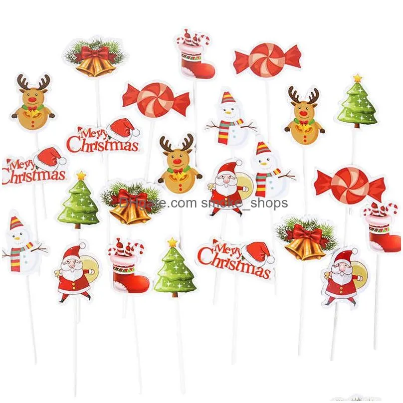  24/48pcs cartoon christmas cake topper santa claus xmas tree cupcake topper for year party xmas cake decoration noel navidad