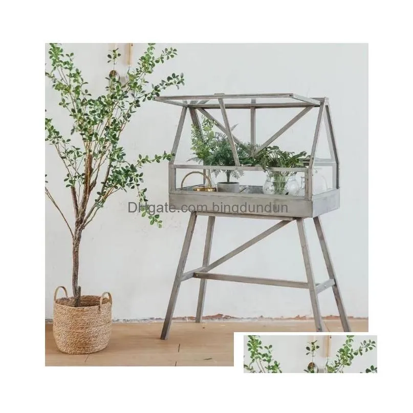 Other Furniture Solid Wood Ground Glass Flower House Greenhouse Fleshy Plant Sunshine Warm Room Frost-Proof Indoor Balcony Rack Garden Dhquw