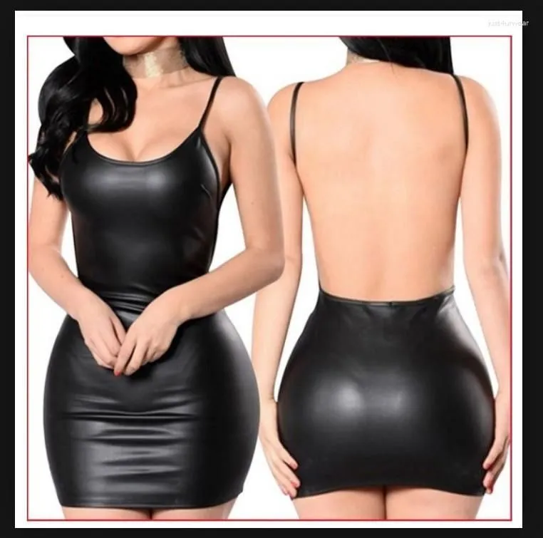 Casual Dresses Women Faux Leather Dress Sexy Backless Latex Black Porno Bodycon Clubwear Push Up Bra Lingerie Mini Plus Size 6Xl
