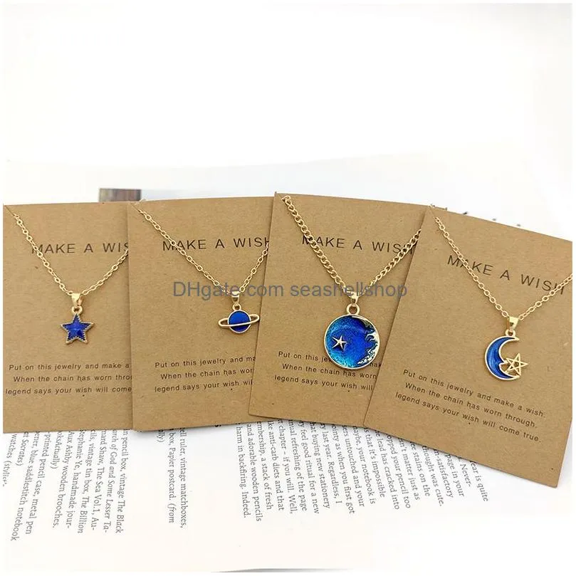 Pendant Necklaces Fashion Starry Sky Clavicle Chain Make A Wish Gift Card Dream Planet Star Necklace Jewelry Accessories In Bk Drop De Dhl3H