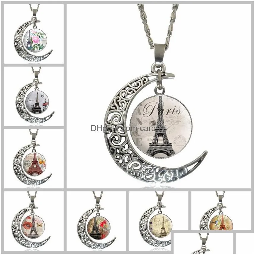 Pendant Necklaces Fashion Cabochons Glass Moon Necklace Starry Outer Space Universe Gemstone Pendants Tree Of Life For Women Jewelry D Dh9Bv