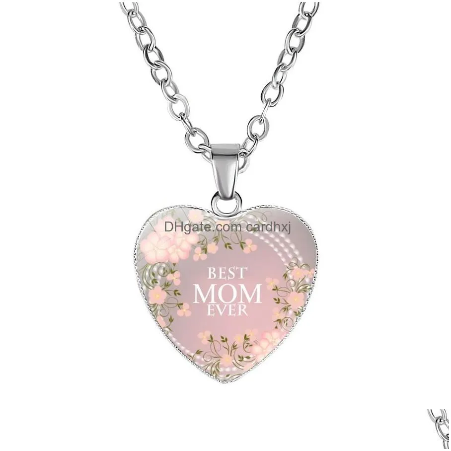 Pendant Necklaces We Love You Mom Necklace Best Ever Glass Heart Shape Pendants Sier Chains For Women Mama Mothers Day Fashion Jewelry Dhkic