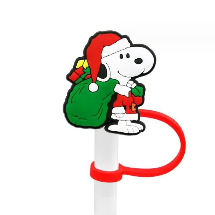 christmas hat cartoon style straw toppers cap silicone dust plug anime party straw decoration charms gift