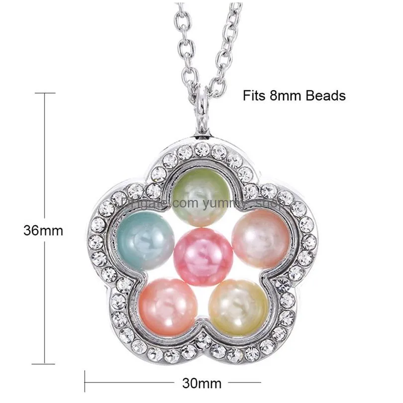  crystal silver pearl cage pendant necklaces for women living memory beads glass magnetic open floating lockets chains fashion