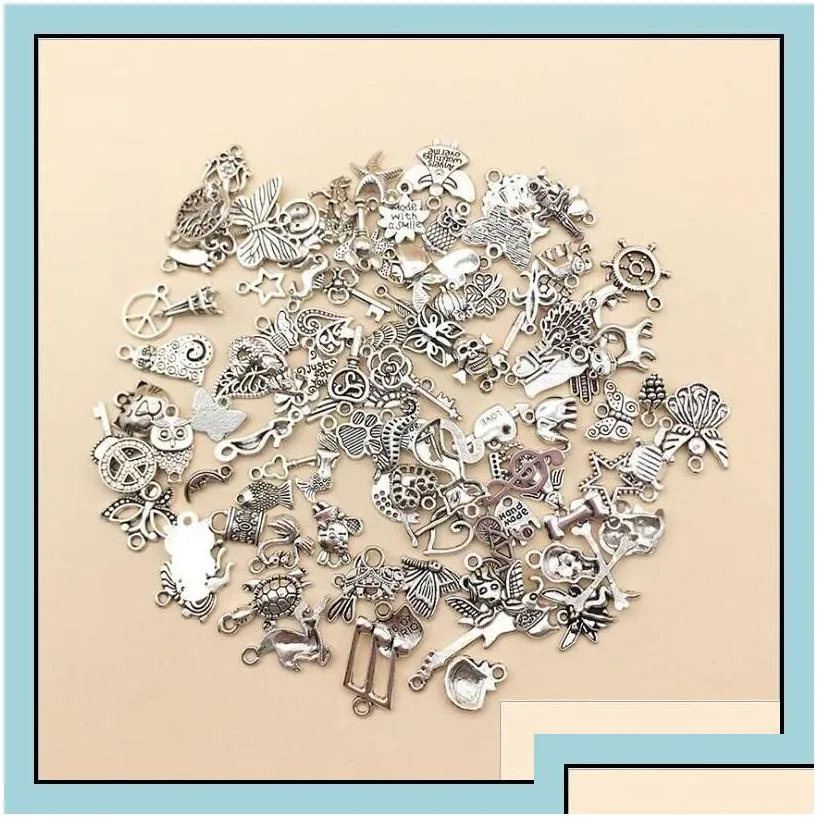 Charms Tibetan Sier Bracelet Accessories Charms Pendants For Sale Mix 100Pcs Lot Pack In Bk Diy Earring Jewelry Findings Wholesale D