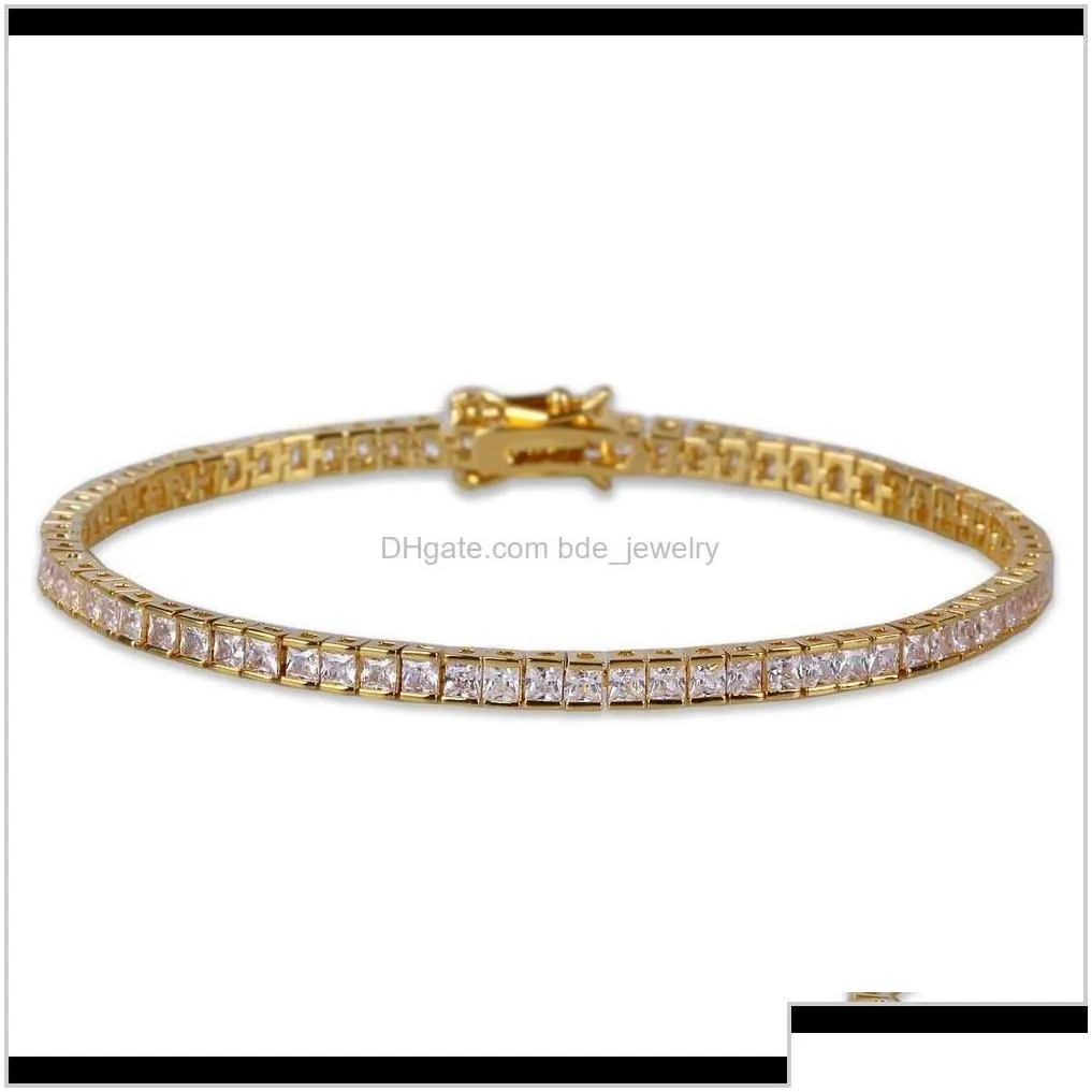 Bracelets Jewelry18K Gold Hip Hop Square Cz Zircon Tennis Bracelet Chain 4/6Mm Iced Out Princess Diamond Full Set Wristband For Men Women