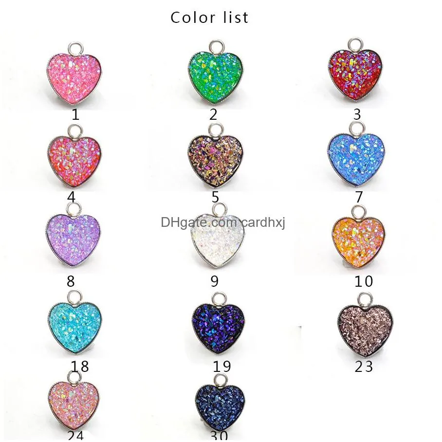 Pendant Necklaces Stainless Steel Love Heart Druzy Stone 1M Bling Heart-Shaped Charm For Fashion Diy Jewelry Making Bk Drop Delivery P Dhdmo