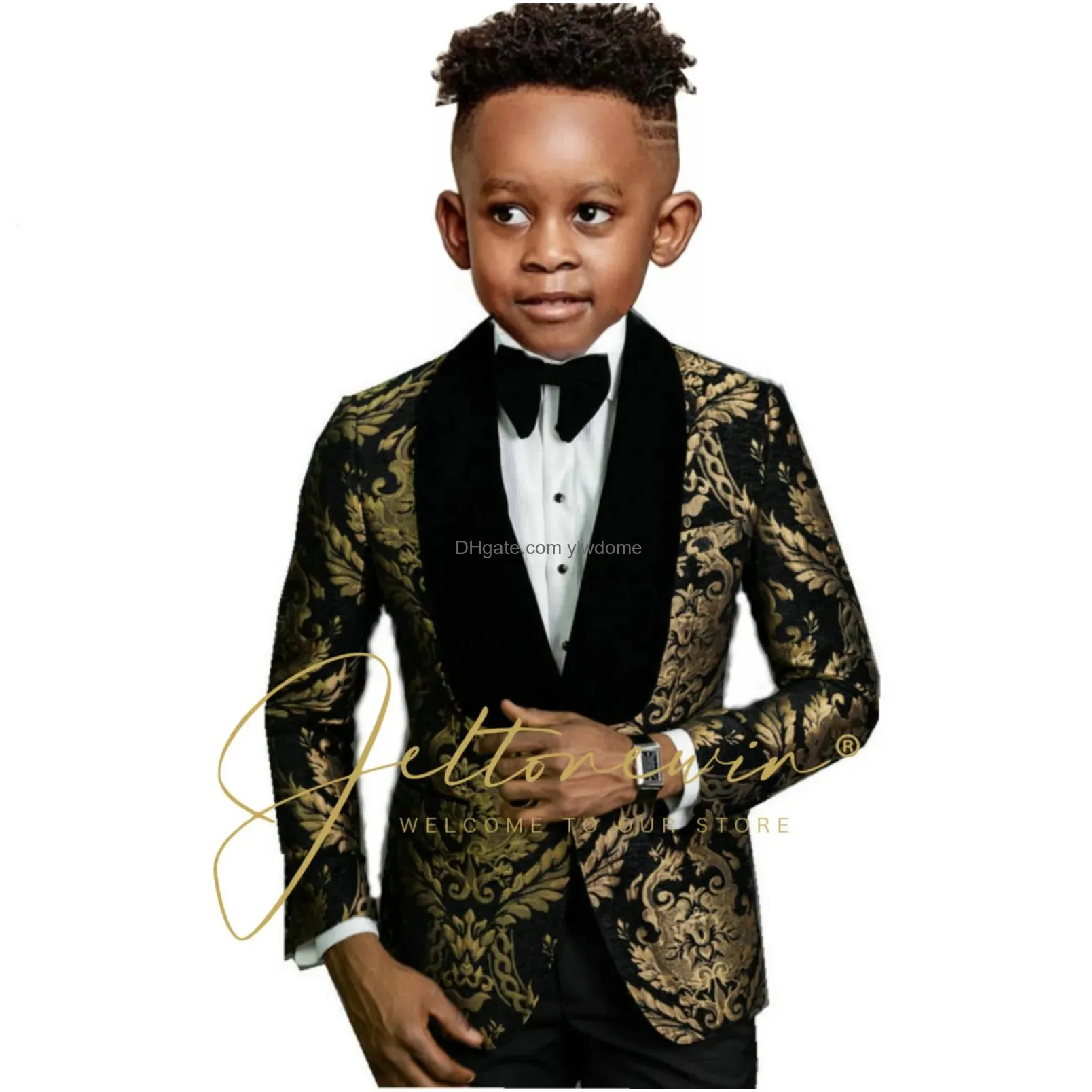Suits Black Polka Dots For Boys Wedding Tuxedo Shawl Collar Double Breasted Formal Party Dress Kids Blazer Pants 2 Piece 230626 Drop Dhj52
