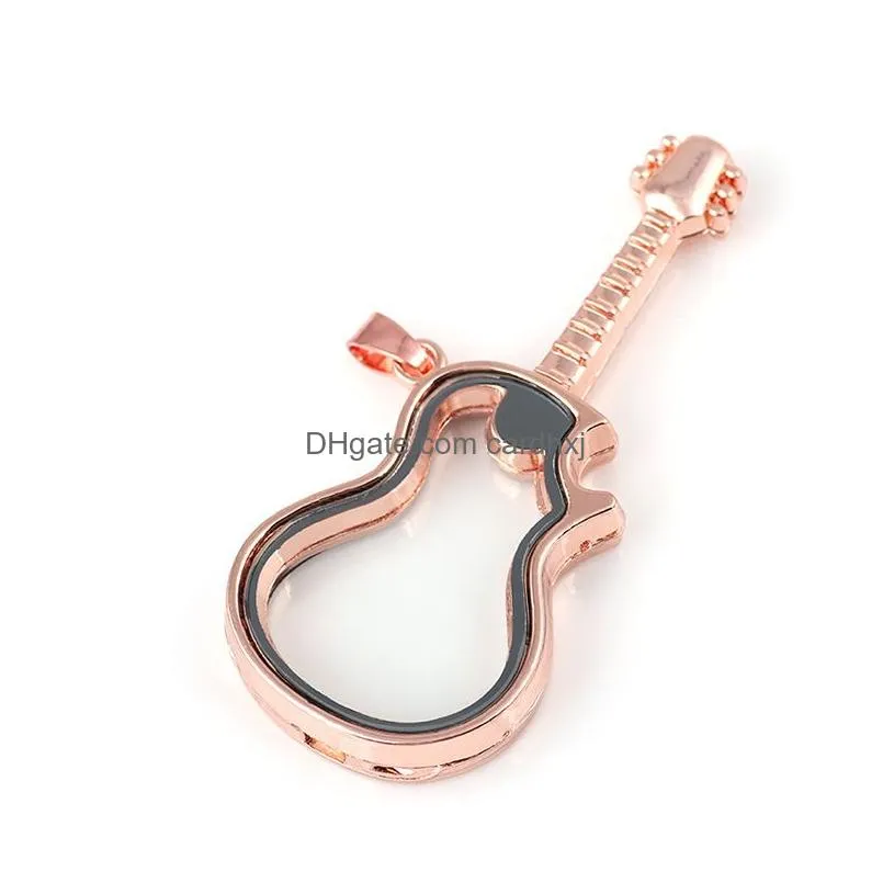 Lockets Fashion Music Guitar Living Memory Magnetic Locket 4 Color Floating Instrum Glass Pendant Charms Fit Necklace Jewelry Drop Del Dhnfa