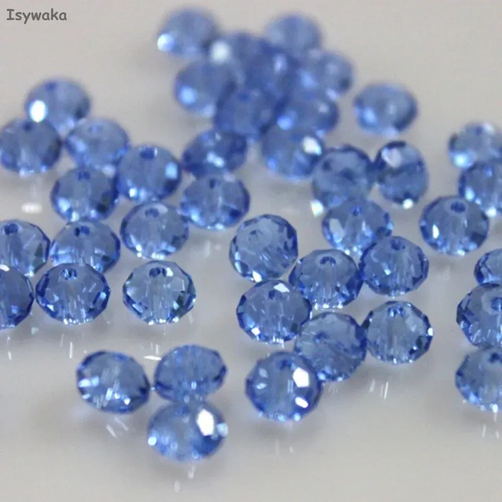 Isywaka Light Blue Colors 4*6mm 50pcs Rondelle Austria faceted Crystal Glass Beads Loose Spacer Round Beads for Jewelry Making