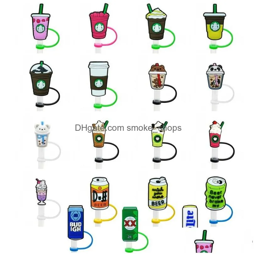 coffee cup milk tea pattern soft silicone straw charms toppers accessories covers reusable splash proof drinking dust plug decorative charm 8mm glass cup
