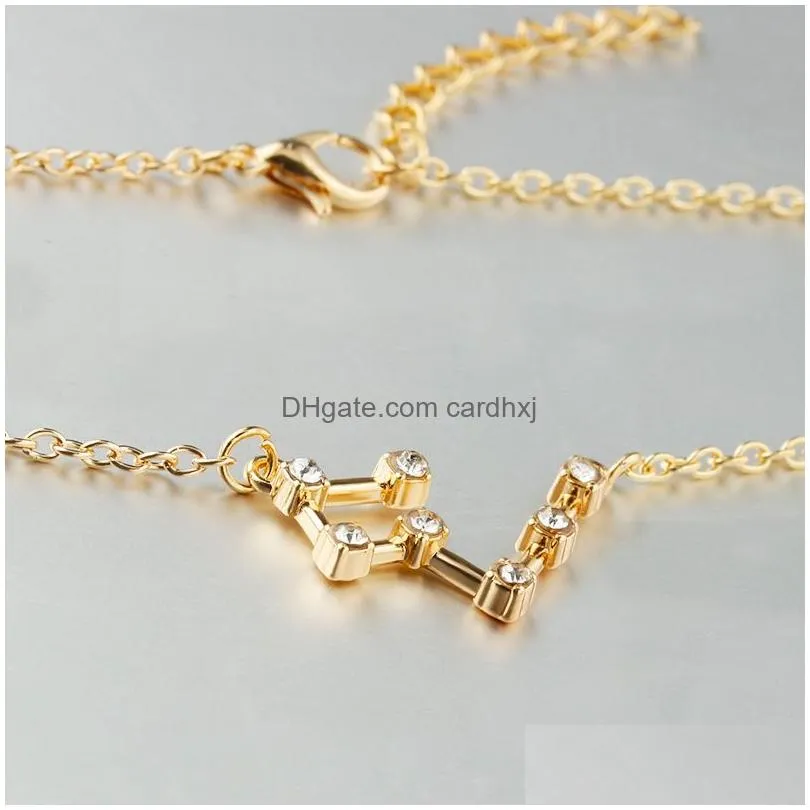 Pendant Necklaces Korean 12 Zodiac Sign Bling Cubic Zirconia Cz Fake Diamonds Constellation Gold Sier Chains For Women Jewelry Gift Dr Dh31V
