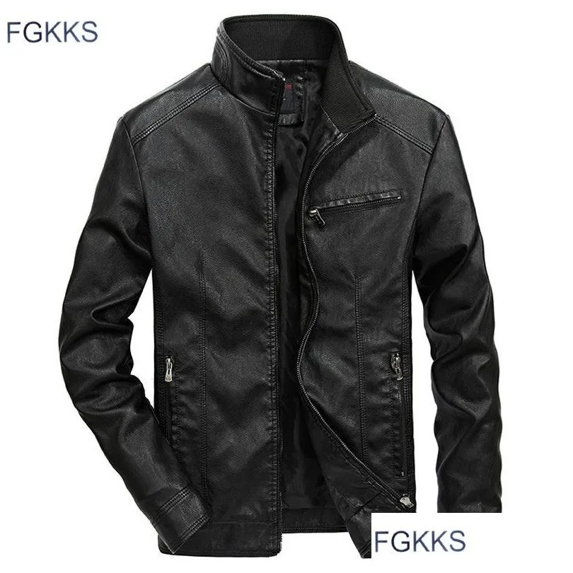 FGKKS Autumn Winter Leather Jacket Men Windproof Leather Jackets Men Pu Motorcycle Fashion Male Jackets