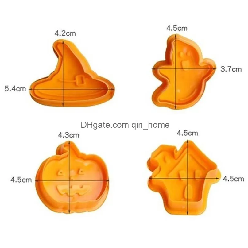  4pcs halloween cookie stamp biscuit mold 3d pumpkin ghost theme plastic cookie cutter plunger fondant mould cake decorations