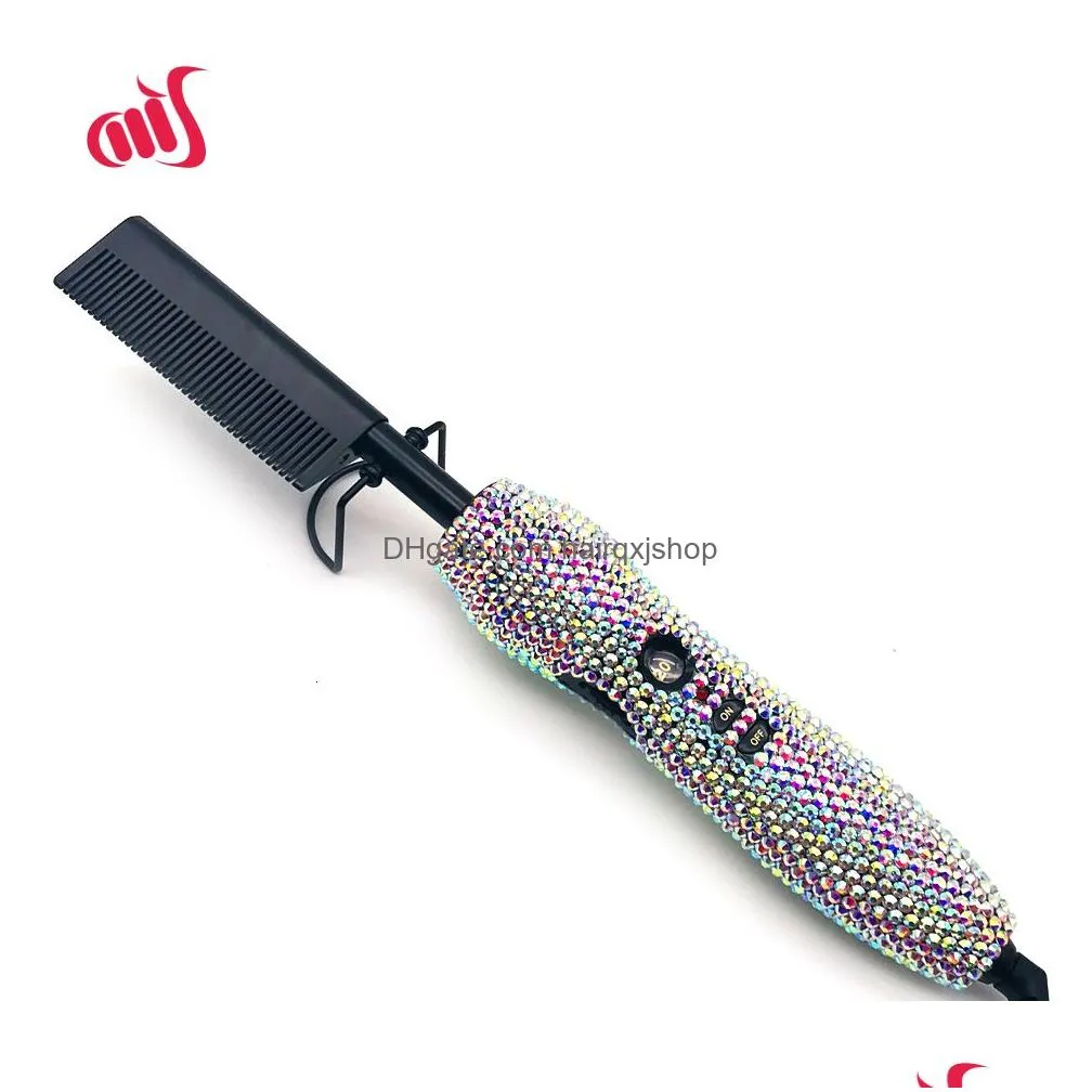 Hair Straighteners Crystal Comb Electric Heating For Wigs Pente Quente Peigne Chauffant Lisseur Cheveux Curler Styling Tools 221203 D Dhiyp