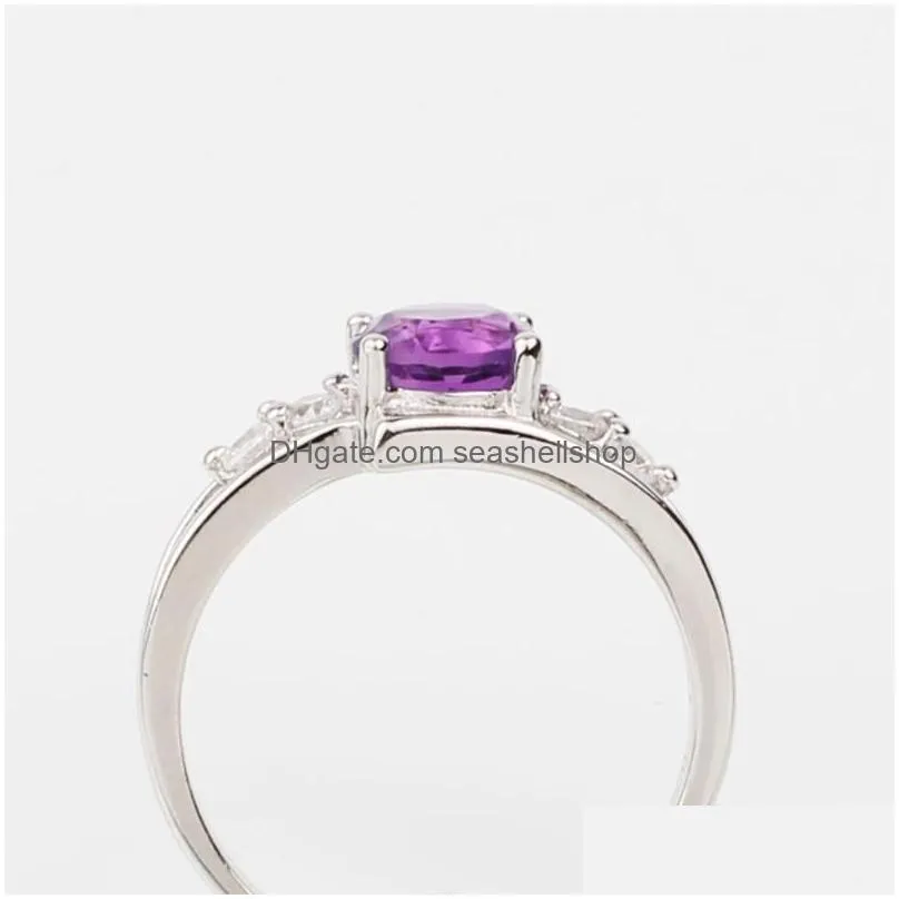 Band Rings Purple Amethyst Ring For Women Sier 60Mm Crystal Engagement Design February Birthstone Jewelry R016Pan Cluster Rings837035 Dhxkz