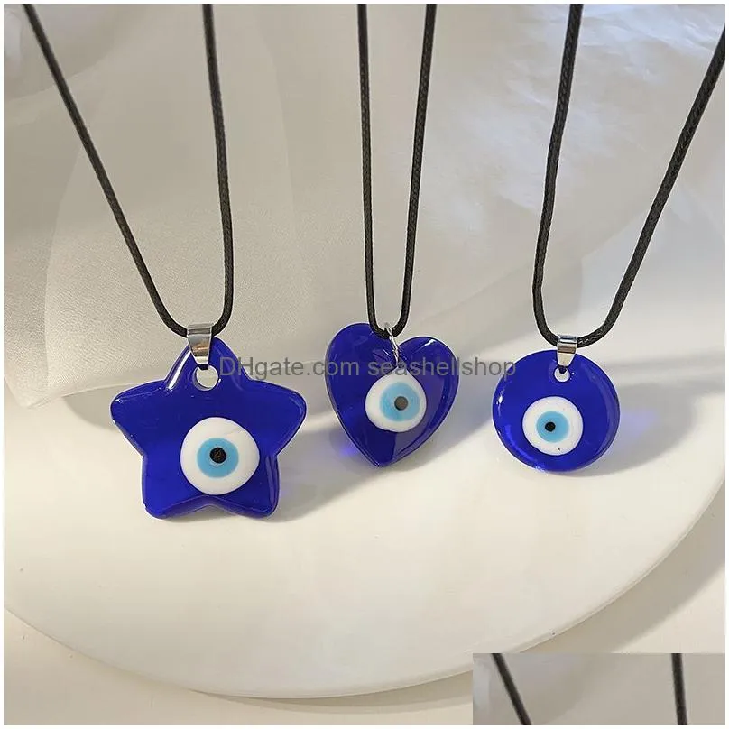 Pendant Necklaces Creative Turkish Evil Blue Eye For Men Women Love Heart Rope Chain Glass Glazed Necklace Jewelry Gift Drop Delivery Dh9Zx