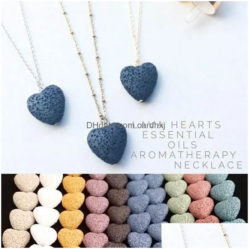 Pendant Necklaces Heart Lava Rock Necklace 9 Colors Aromatherapy Essential Oil Diffuser Heart-Shaped Stone For Women Fashion Drop Deli Dhnr2