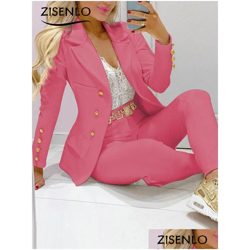 Women`S Two Piece Pants Womens Spring/Autumn Leisure Fashion Small Suit Women Blazer Set Jacket And Summer Dresses Woman 221130 Drop Dhqx7