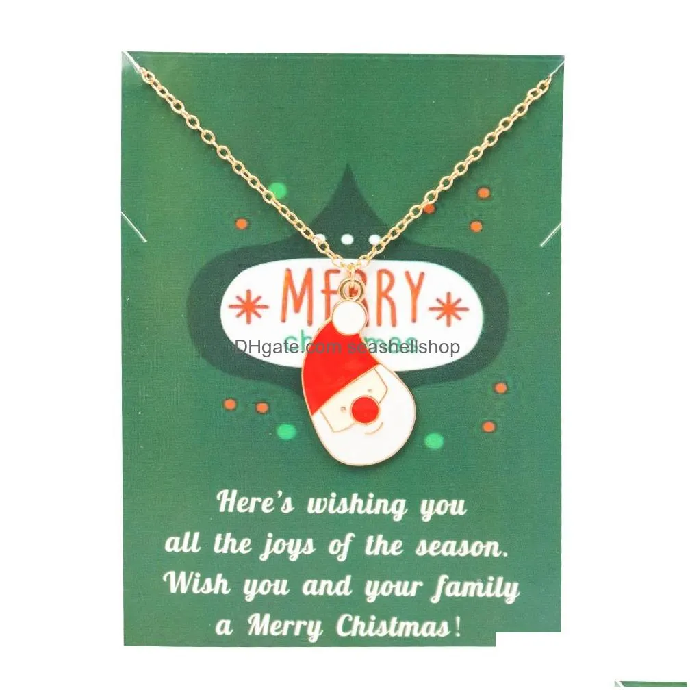 Pendant Necklaces Bk Price Santa Claus Christmas Jewelry Green Gold Card Gift Merry Necklace Accessory Drop Delivery Pendants Dhfse