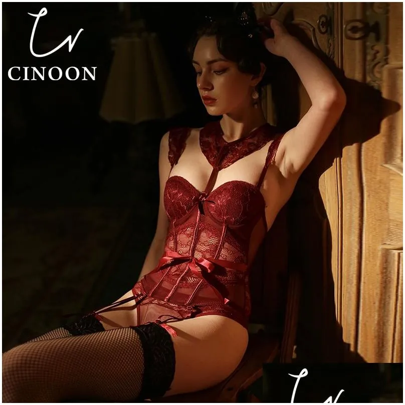 Sexy Bra Set Erotic Lingerie Women`s Underwear Bra Sets And Panty Seamles Push Up Red Lace Bralette Set Lingeries T200602