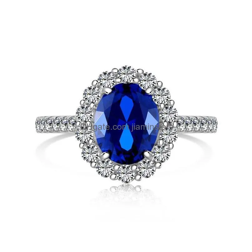 Band Rings 7X9Mm Blue For Women 925 Sterling Sier Designer Sapphire Diamond Ring Woman 5A Zirconia Luxury Jewelry Casual Daily Outfit Dhqz6