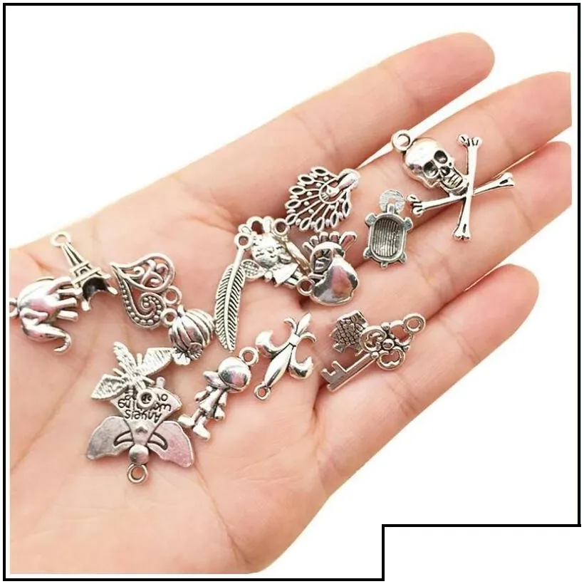 Charms Tibetan Sier Bracelet Accessories Charms Pendants For Sale Mix 100Pcs Lot Pack In Bk Diy Earring Jewelry Findings Wholesale D