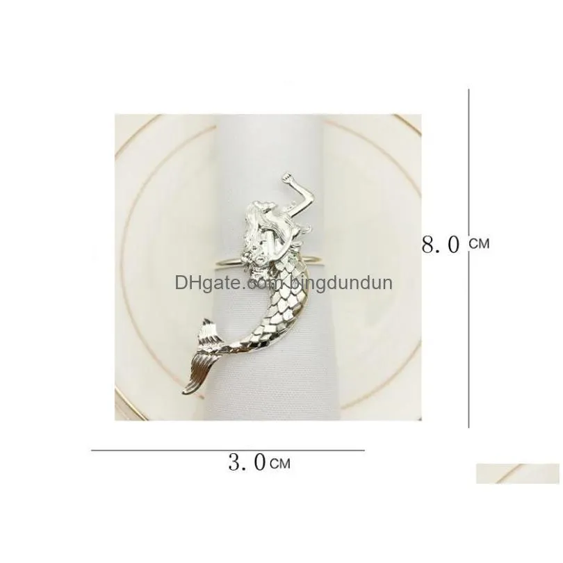 Napkin Rings Banquet Mermaid Button Ocean Restaurant Table Decoration Cloth El Wedding Home Ring Accessories Drop Delivery Garden Kitc Dhont