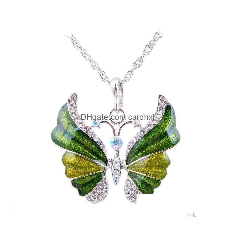 Pendant Necklaces Fashion Crystal Butterfly For Women Animal Shape Sier Sweater Chain Female Luxury Jewelry Gift Drop Delivery Pendant Dhvog