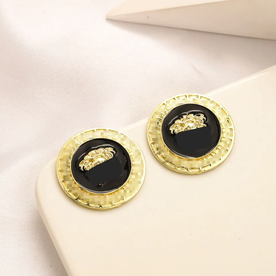Simple 18K Gold Plated 925 Silver Luxury Brand Designers Letters Stud Earrings Geometric Famous Women Black Head Earring Wedding Party Jewerlry