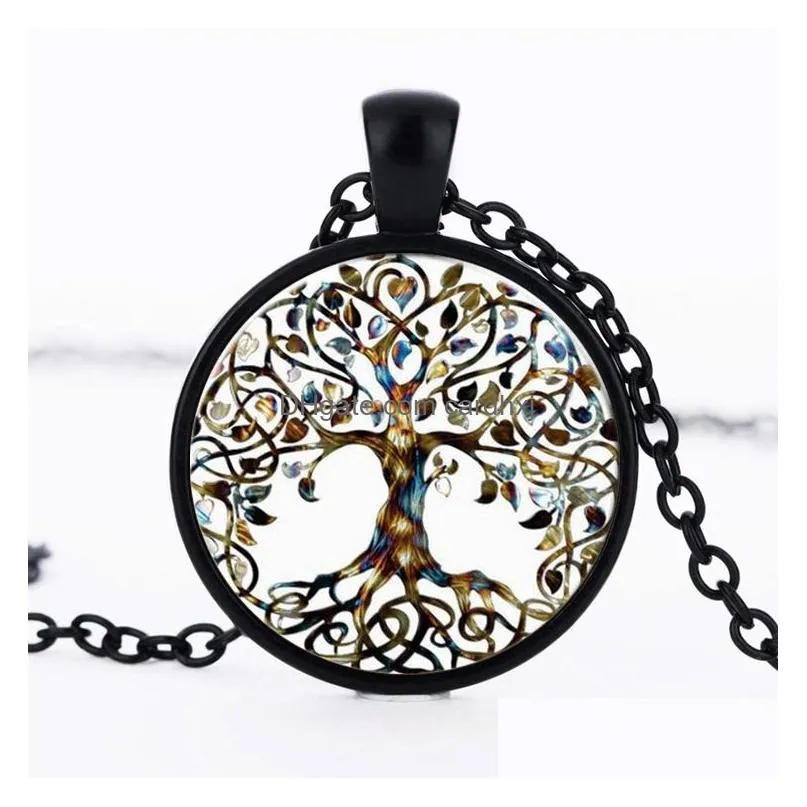 Pendant Necklaces Fashion Tree Of Life Time Gem Cabochon Glass Charm Sier Black Bronze Link Chain For Women Men S Luxury Jewelry Drop Dhkbq
