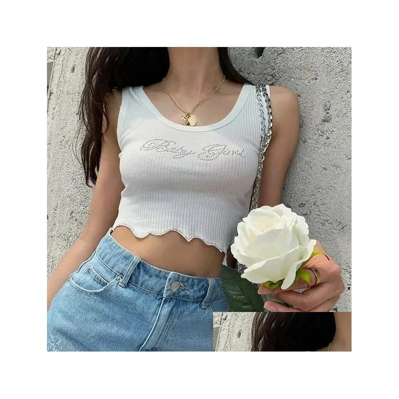 Tops Baby Girl Sequined Black White Crop Top Solid Color Sleeveless Tee Women Vintage Bralette Female Summer Casual Tank top Camisole