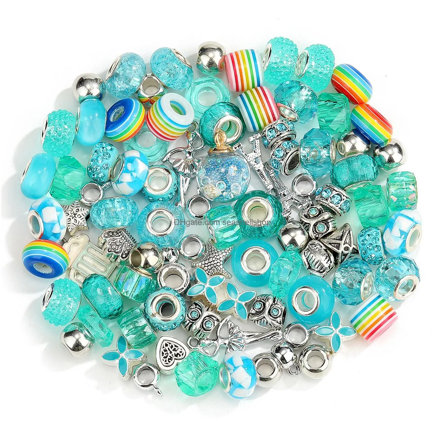 Charms 100Pcs Acrylic Resin Alloy Rainbow Big Hole European Beads Pendant Accessories For Girl Diy Necklace Bracelet Jewelry Making Dr Dhezq