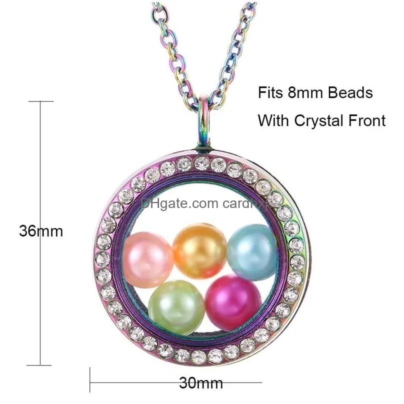 Lockets Magnetic Open Rainbow Pearl Cage Pendant Necklaces For Women Crystal Beads Glass Floating Locket Charm Chains Fashion Jewelry Dhpxb