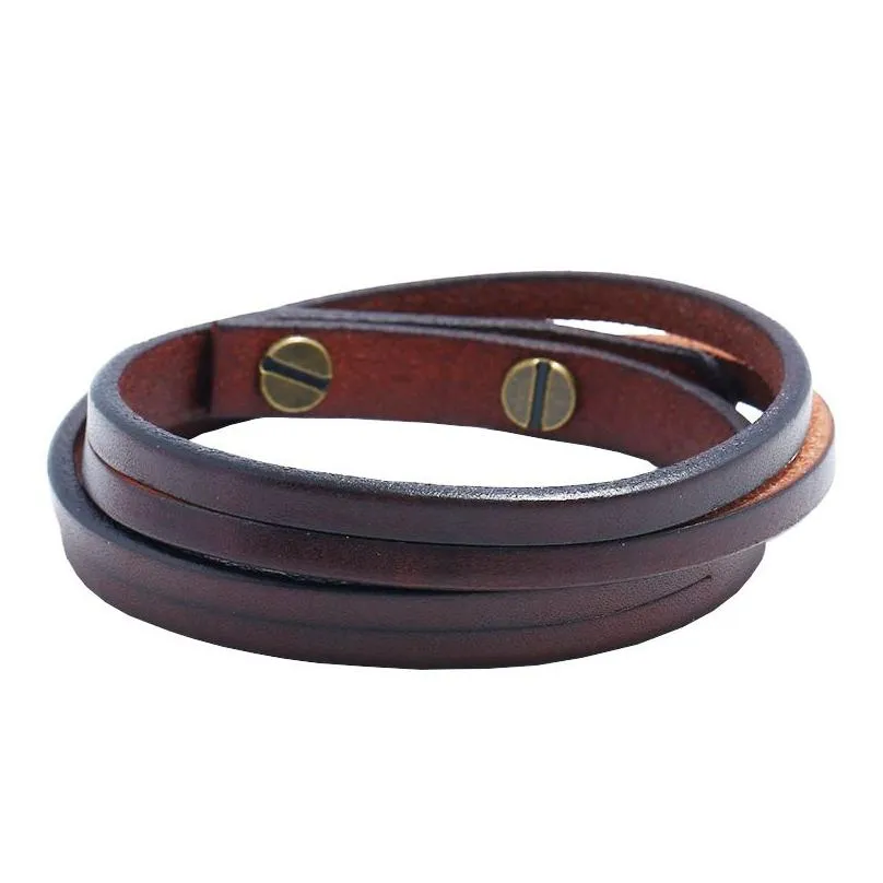 Bangle Update Mtilayer Leather Bracelet Black Brown Retro Simple Bracelets Cuff Women Men Fashion Jewelry Drop Delivery Dhait