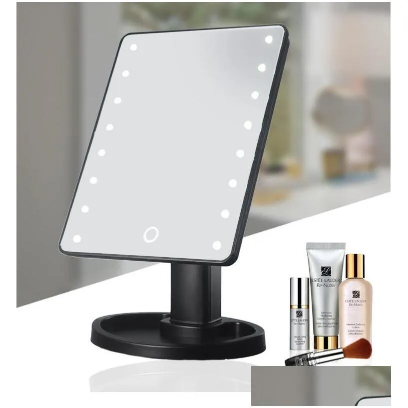 360 Degrees Rotation Makeup Mirror Adjustable 16/22 Leds Lighted LED Touch Screen Portable Luminous Cosmetic Mirrors Black/white/pink