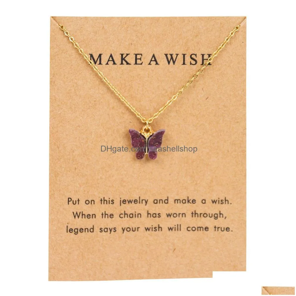 Pendant Necklaces Bk Price Colorf Acrylic Butterfly Womens Fluorescent Gold Chain Necklace Jewelry Gift With Card Drop Delivery Pendan Dhlkc