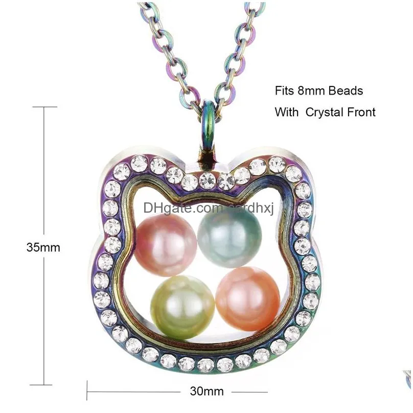 Lockets Magnetic Open Rainbow Pearl Cage Pendant Necklaces For Women Crystal Beads Glass Floating Locket Charm Chains Fashion Jewelry Dhpxb
