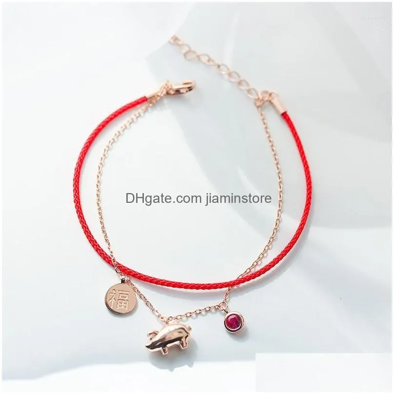 Chain Link Bracelets Fashion Transshipment Blessing The Pig Years Birthday Piglet Red Rope Bracelet Couple Adjustable Hand Drop Deliv Dh2Zy