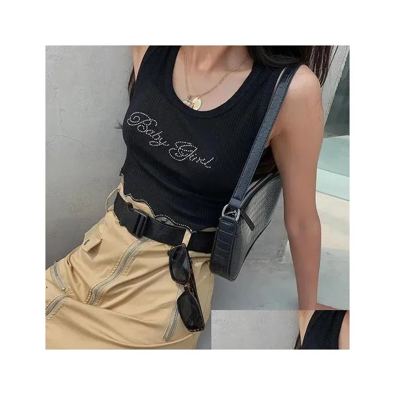 Tops Baby Girl Sequined Black White Crop Top Solid Color Sleeveless Tee Women Vintage Bralette Female Summer Casual Tank top Camisole