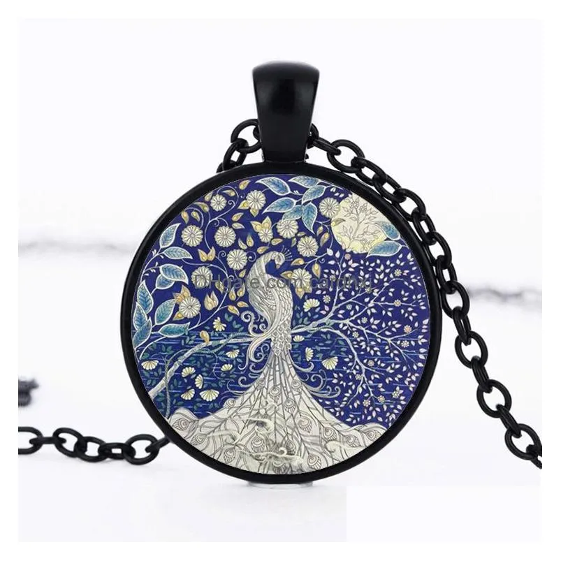 Pendant Necklaces New Beautif Peacock Feather Necklace For Women Cabochons Glass Animal Chains Fashion Jewelry Gift Drop Delivery Pend Dh3Ox