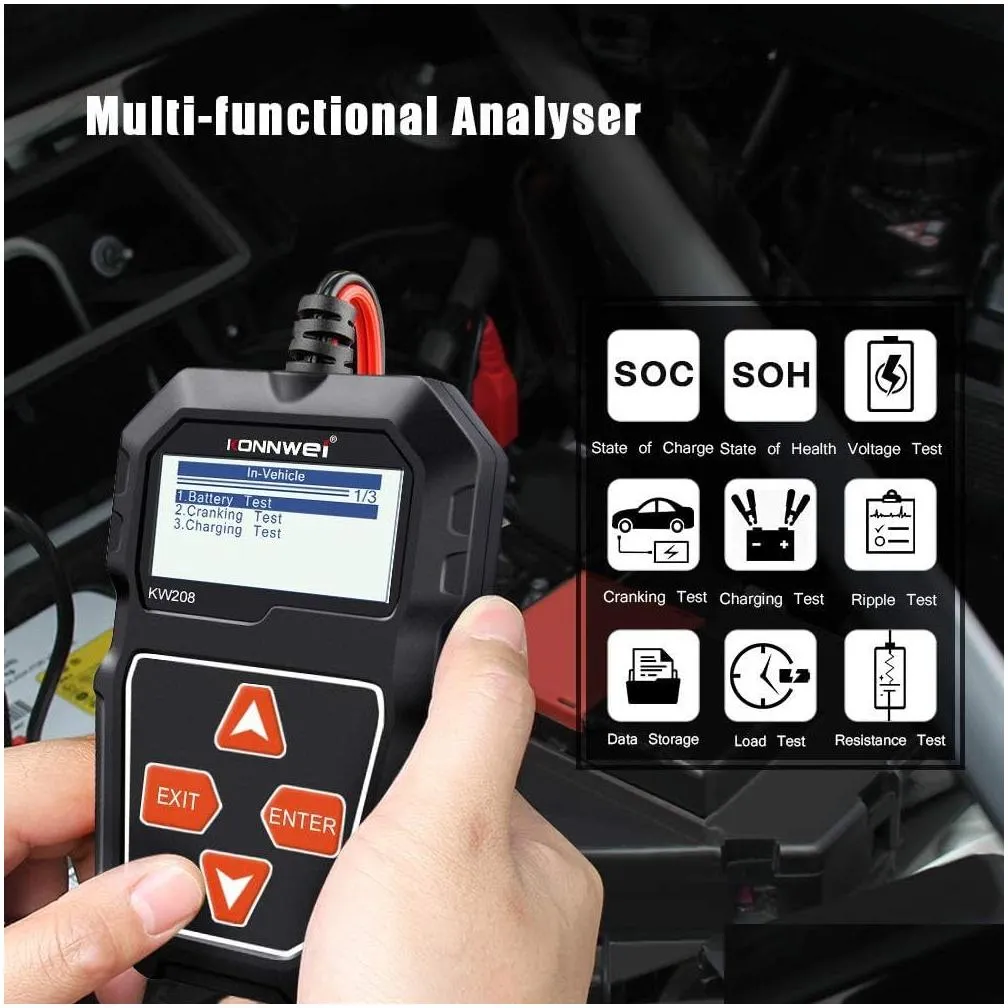 KONNWEI KW208 Auto Diagnostic Tool Car Battery Tester 12V 100 to 2000CCA Cranking Charging Circut Tester Battery Analyzer 12 Volts Battery Tool