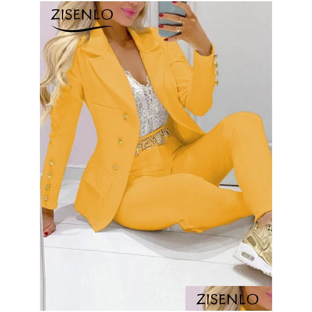 Women`S Two Piece Pants Womens Spring/Autumn Leisure Fashion Small Suit Women Blazer Set Jacket And Summer Dresses Woman 221130 Drop Dhqx7