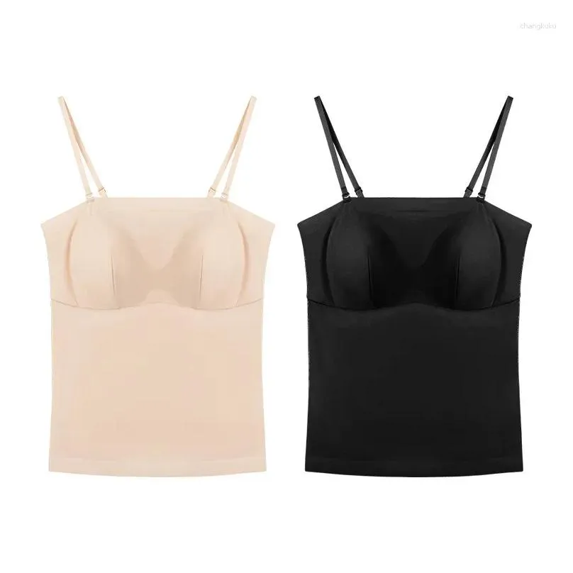 Camisoles & Tanks Women Mulberry Silk Lining Solid Colors Padded Thin Bralette Camisole Cami Tube Top With Bra M L XL TG242