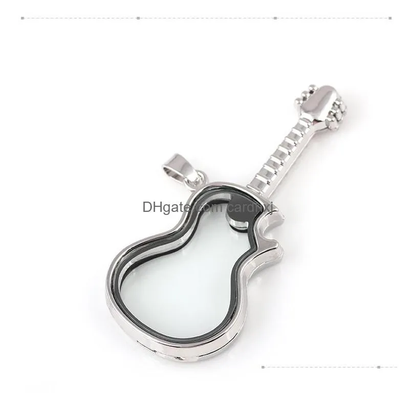 Lockets Fashion Music Guitar Living Memory Magnetic Locket 4 Color Floating Instrum Glass Pendant Charms Fit Necklace Jewelry Drop Del Dhnfa