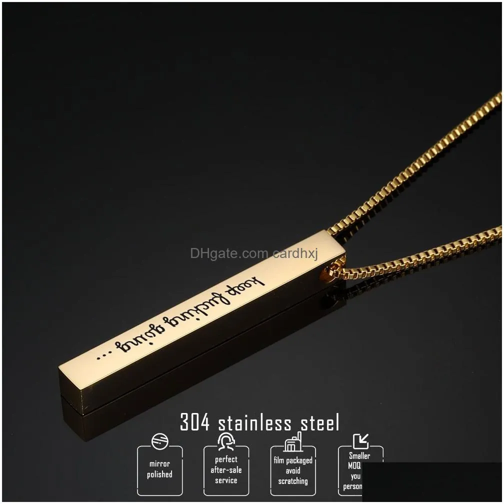Pendant Necklaces Keep Ing Going Inspirational For Women Men Stainless Steel Engraved Letter Bar Rose Gold Chains Fashion Jewelry Drop Dh0Wx